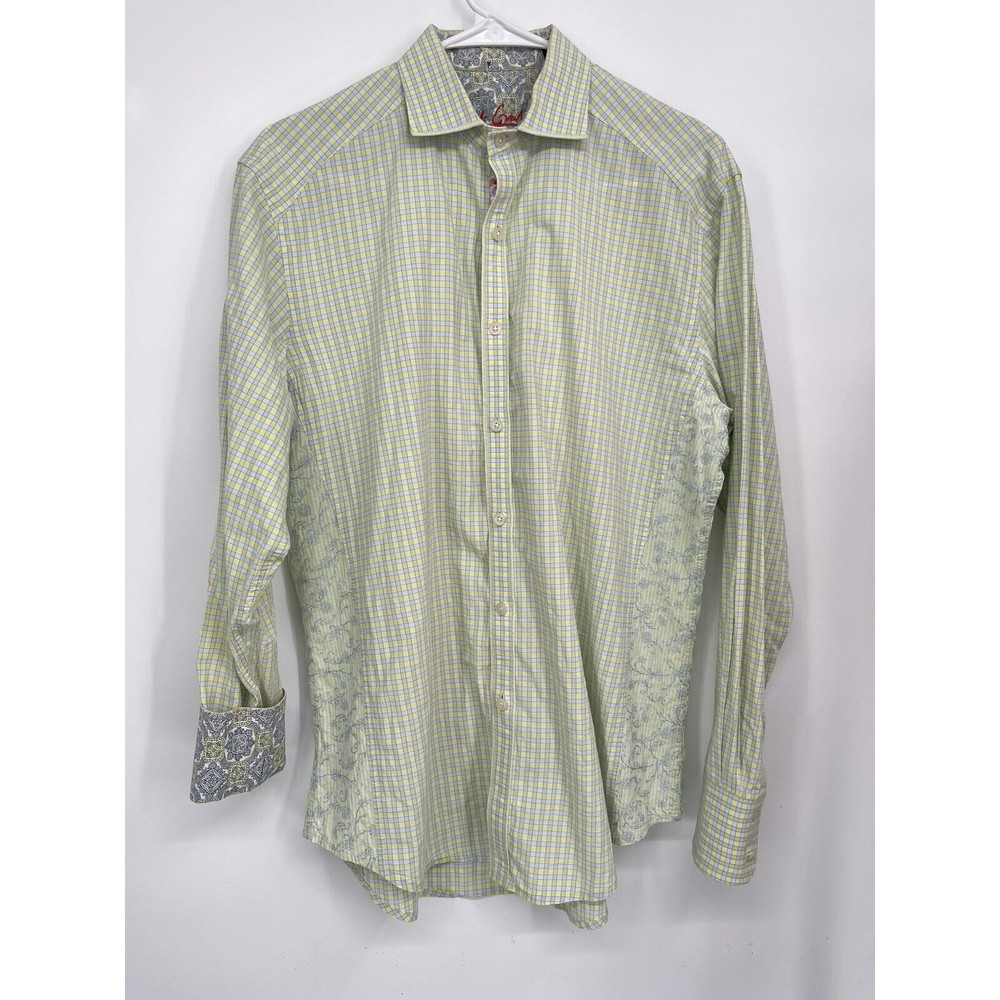 Robert Graham M Button Down Shirt Mens Yellow Blue Check Embroidered Excellent‎